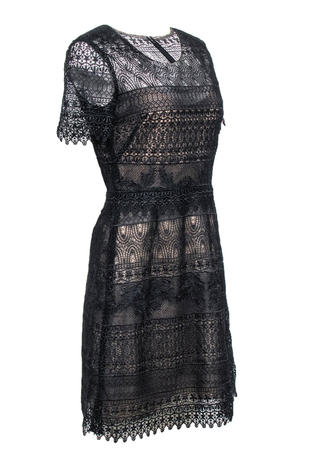 Marchessa Notte - Black Lace Short Sleeve A-Line Dress Sz 8 Marchessa Notte - Black Lace Short Sleeve A-Line Dress Sz 8