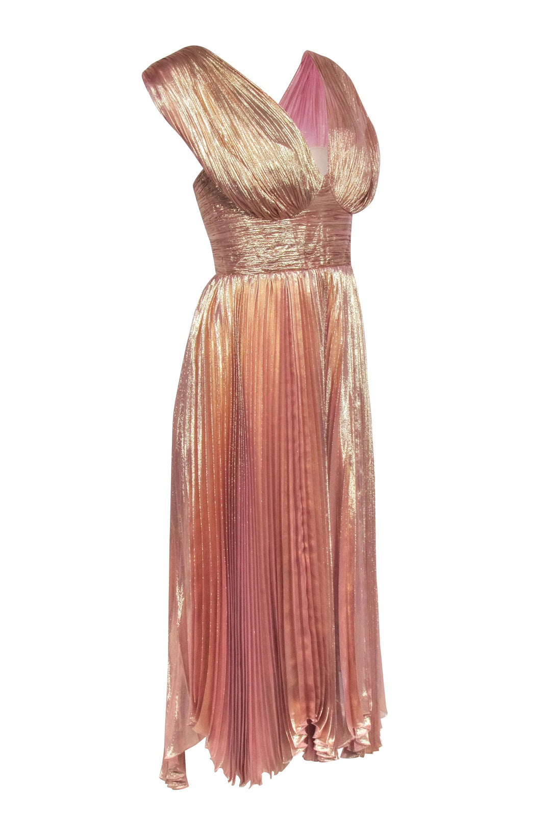 slim fit dress slacks Mac Duggal Metallic Ruched A Line Sleeveless Gown, Womens, 10, Gold