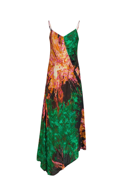 Current Boutique-Marie Oliver - Green, Black, Pink, & Orange Print Handkerchief Hem Dress Sz XS