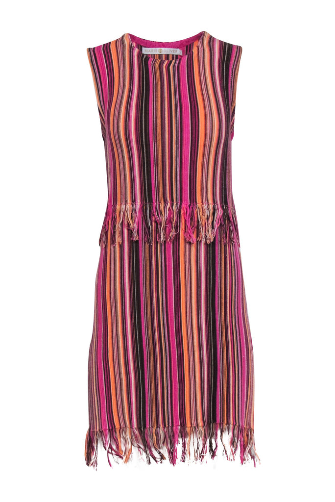 Marie Oliver - Pink, Orange, & Brown Stripe Fringe Dress Sz XS