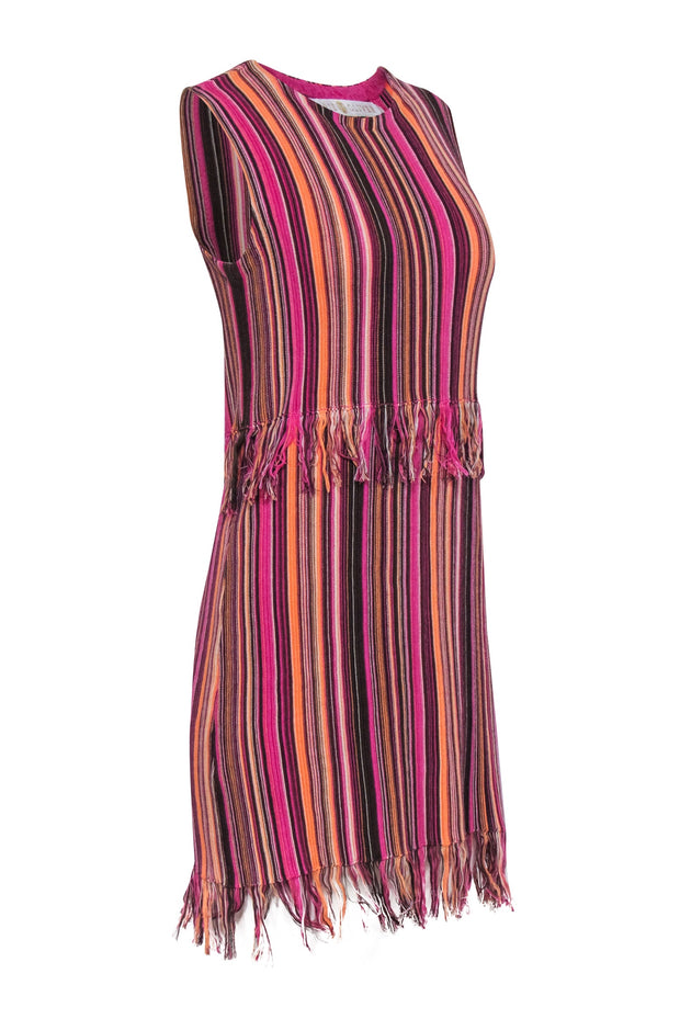 Marie Oliver - Pink, Orange, & Brown Stripe Fringe Dress Sz Xs Marie Oliver - Pink, Orange, & Brown Stripe Fringe Dress Sz Xs