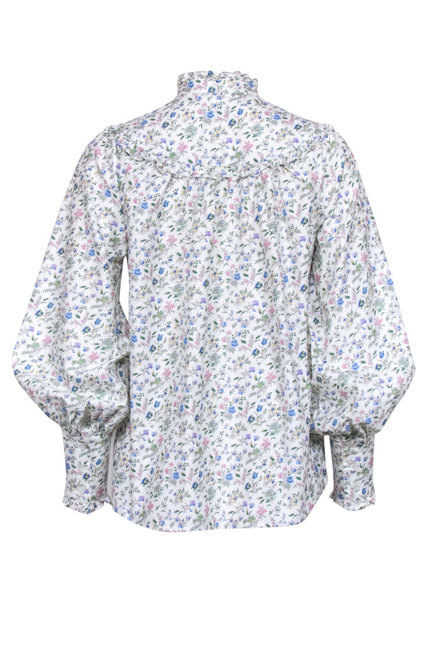 Current Boutique-Weekend Max Mara - Ivory w/ Multicolor Floral Print Ruffled Blouse Sz 8