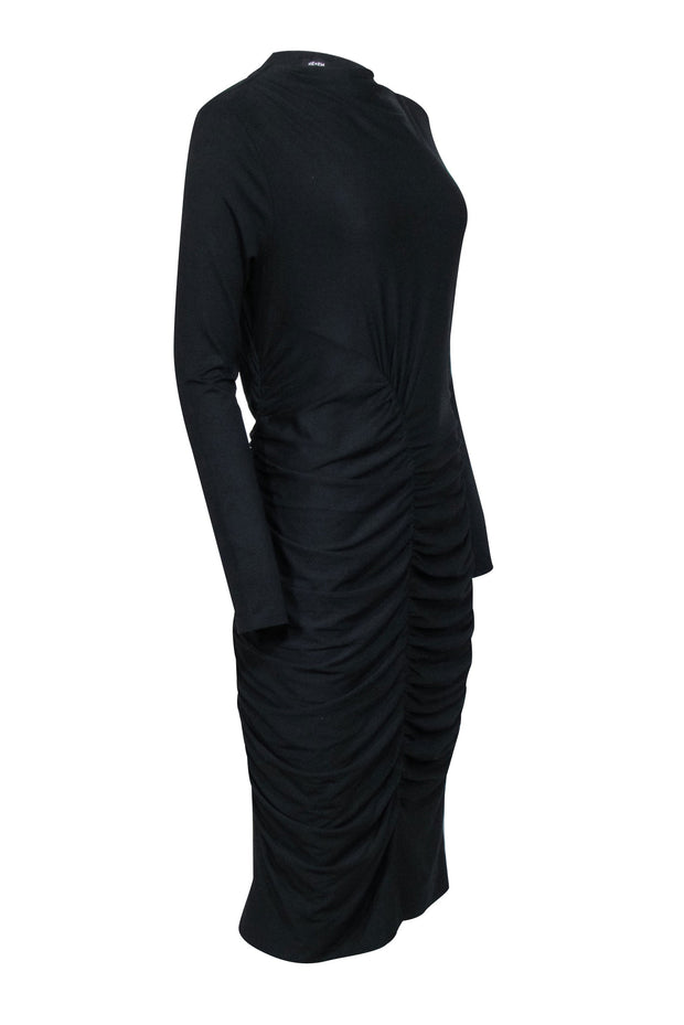 Me & Em - Black Long Sleeve Ruched Midi Length Dress Sz 12 Me & Em - Black Long Sleeve Ruched Midi Length Dress Sz 12