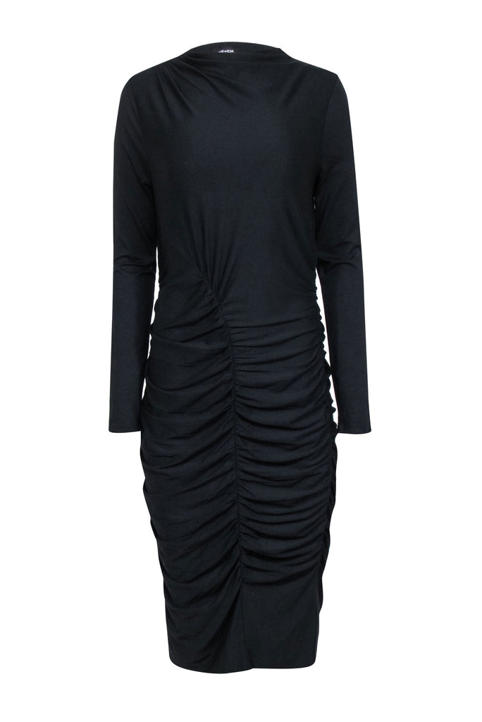 Me & Em - Black Long Sleeve Ruched Midi Length Dress Sz 12