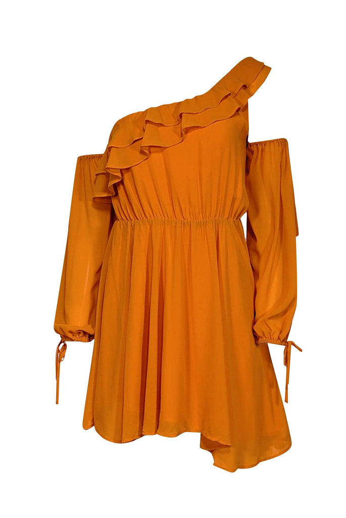 Michael Costello x Revolve - Orange One Shoulder Ruffled Mini Dress Sz Michael Costello x Revolve - Orange One Shoulder Ruffled Mini Dress Sz