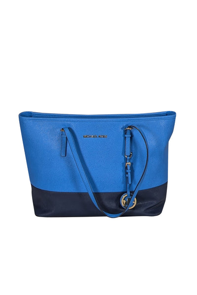 Current Boutique-Michael Kors - Blue & Dark Navy Saffiano Leather Tote Bag
