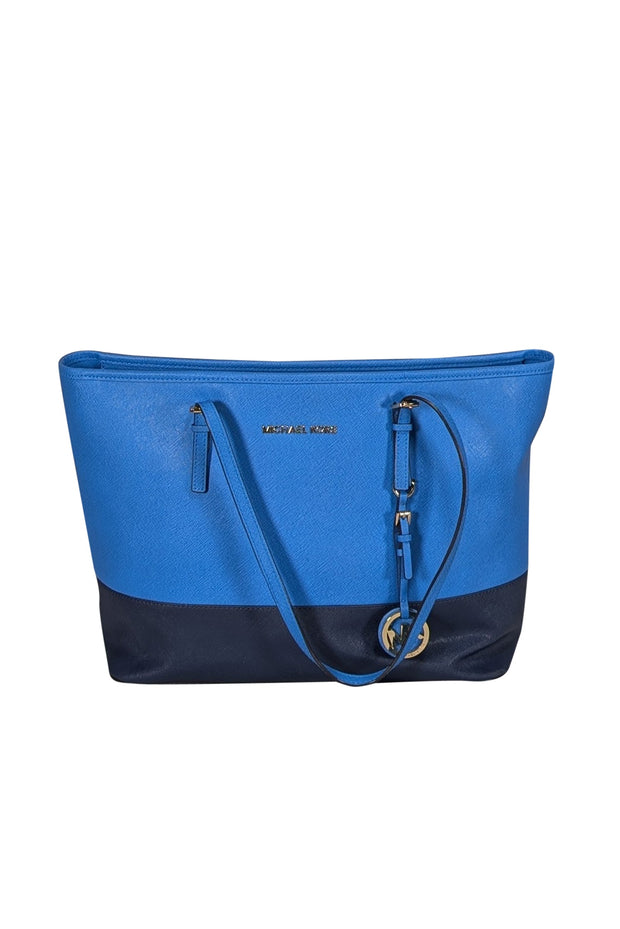 Current Boutique-Michael Kors - Blue & Dark Navy Saffiano Leather Tote Bag