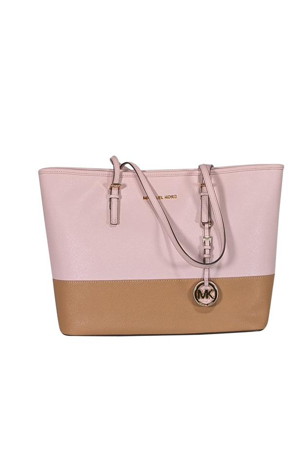Michael Kors Light Pink Tan Saffiano Leather Tote Bag