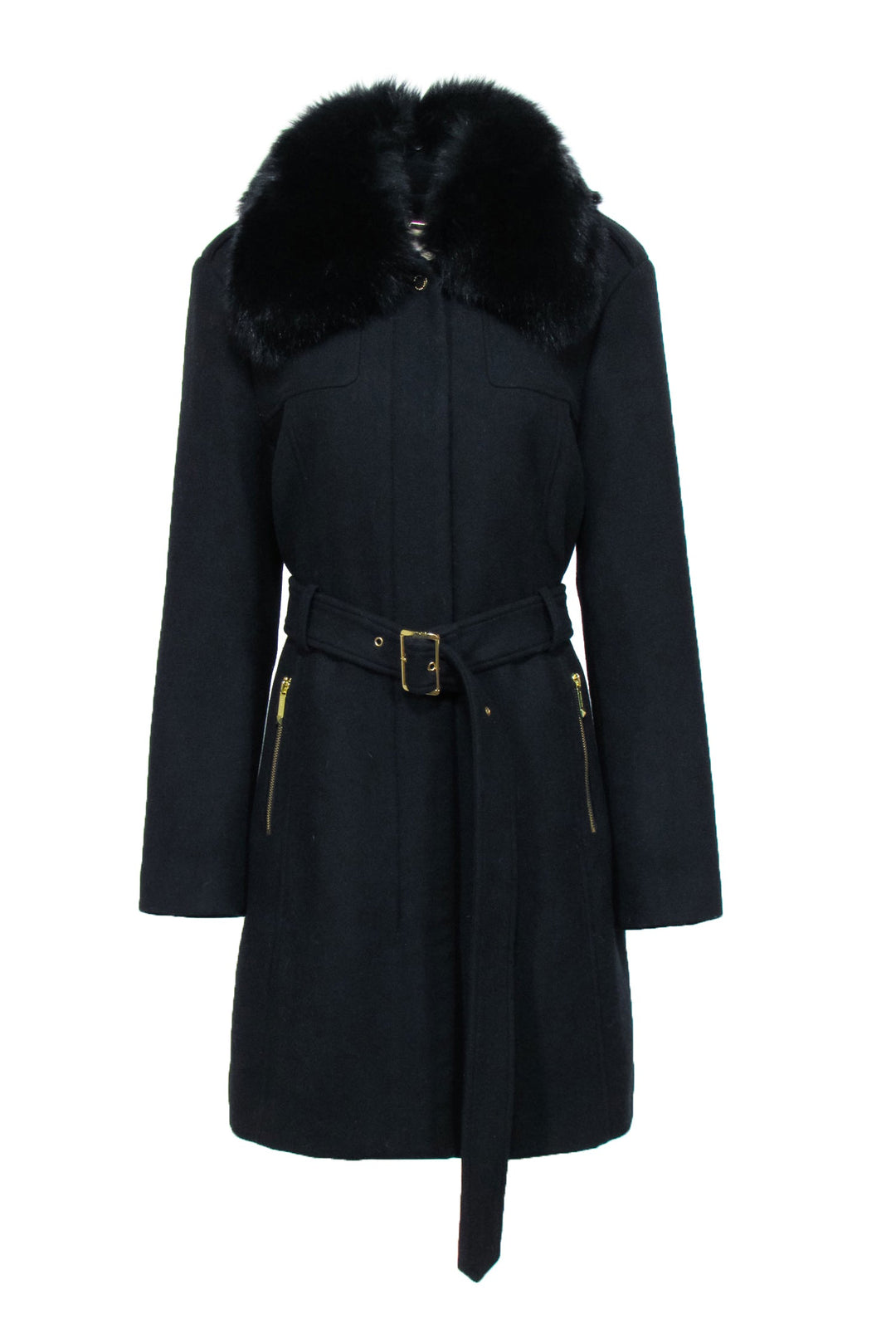 Michael Michael Kors - Black Wool Blend Coat w/ Fox Fur Collar Sz 16