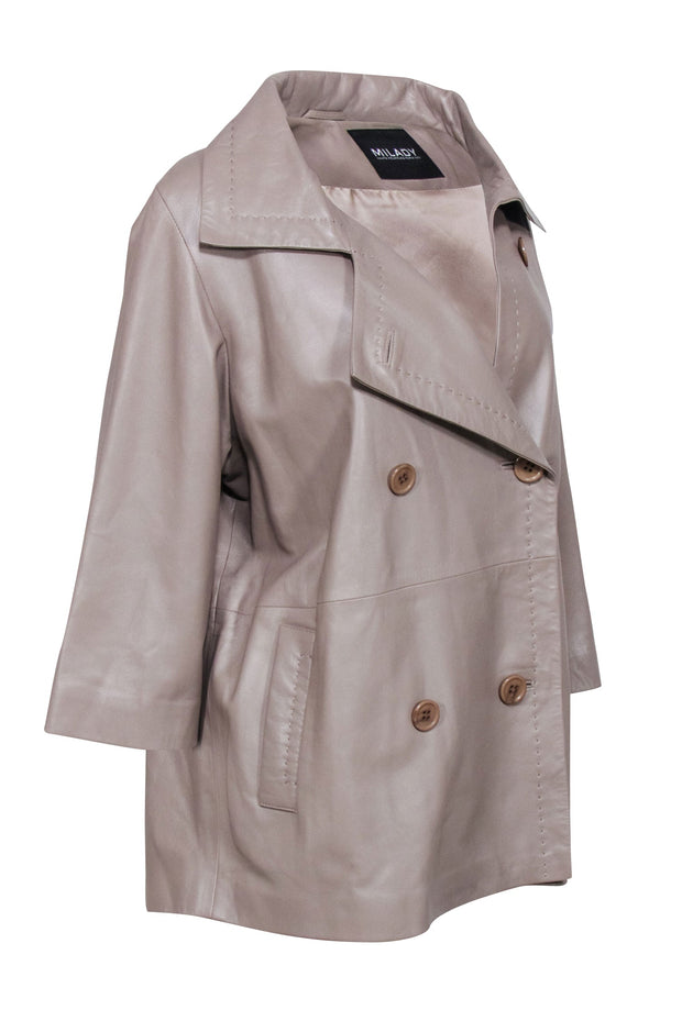 Current Boutique-Milady - Beige Leather Double Breasted Jacket Sz 10
