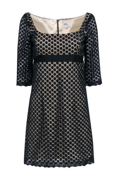 Current Boutique-Milly - Black Crochet Lace w/ Champagne Lining Crop Sleeve Dress Sz 4