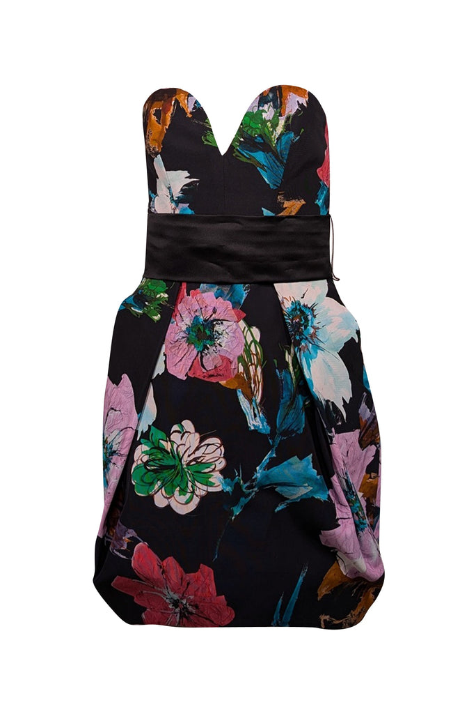 Milly - Black & Multi Color Floral Strapless Dress Sz 4 Milly - Black & Multi Color Floral Strapless Dress Sz 4