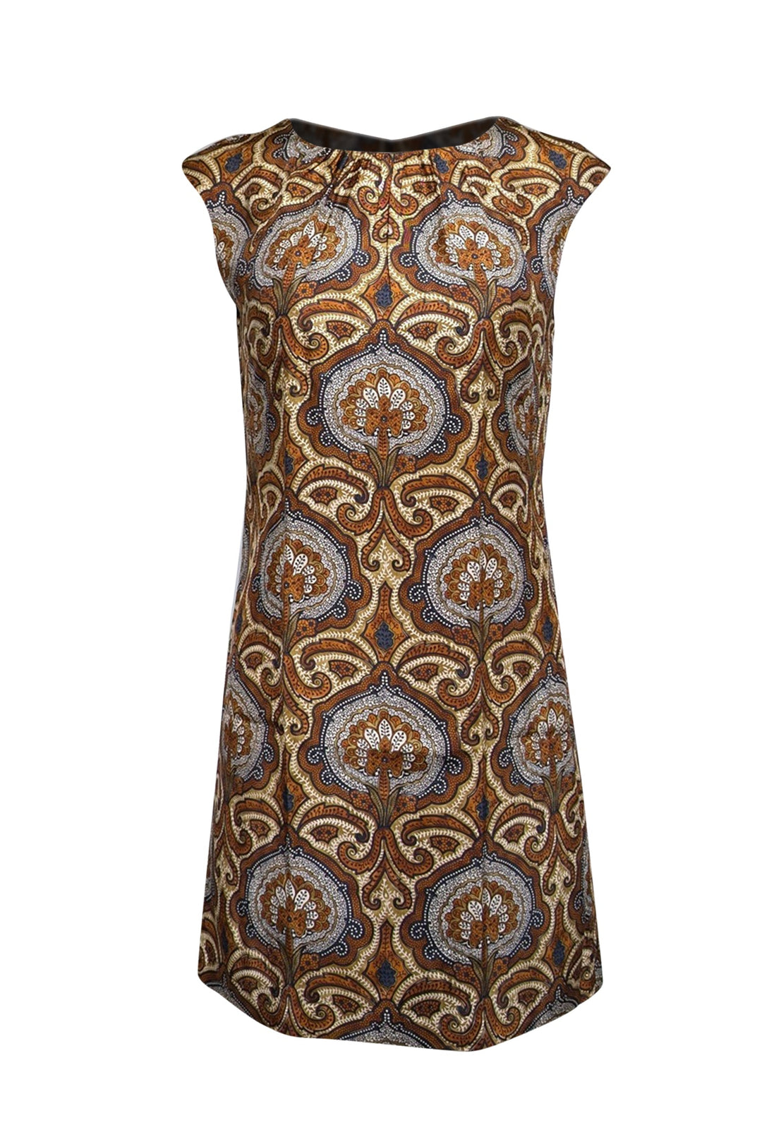 slim fit dress slacks 1940s Mary Black of London Red Paisley Dress with Bustle