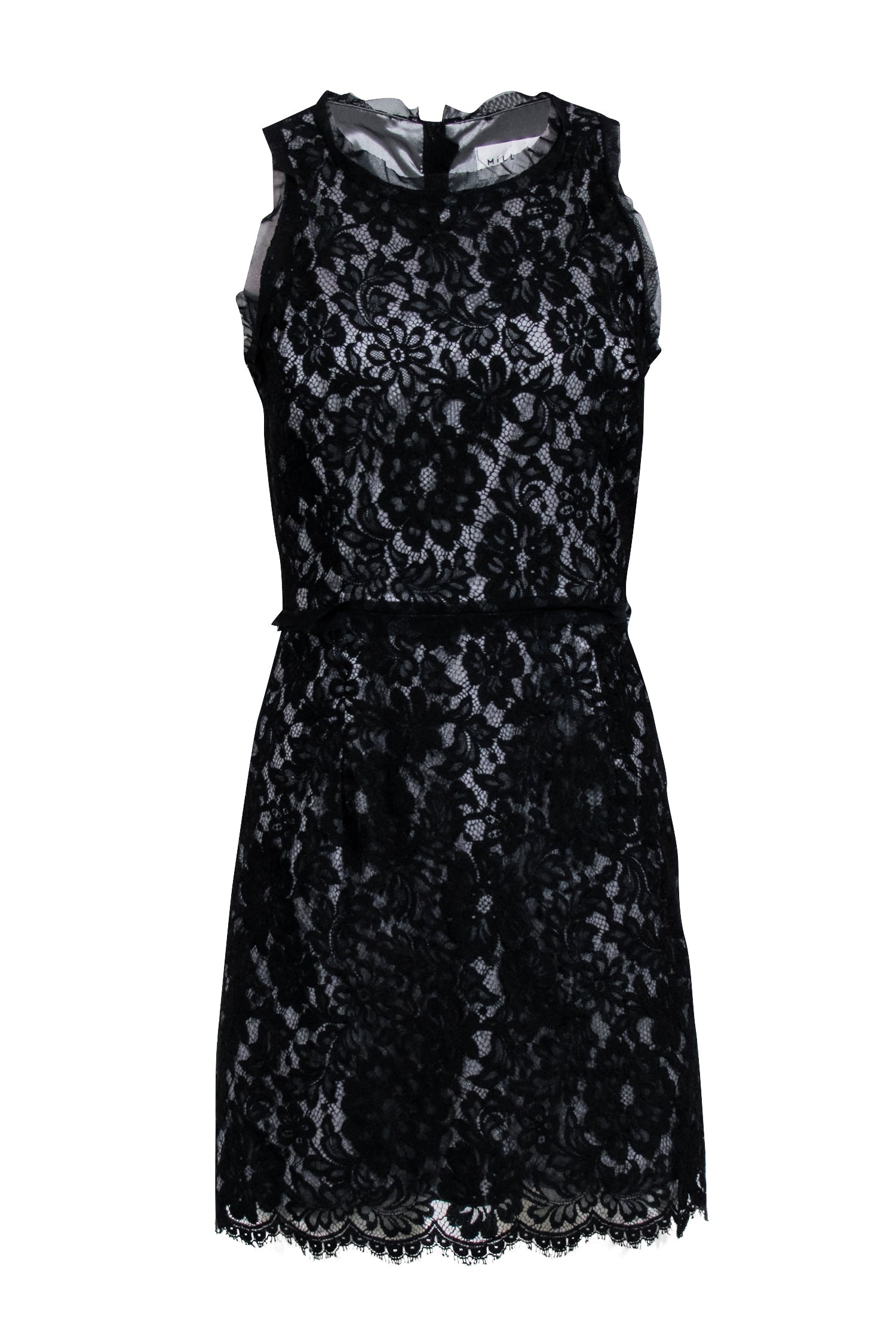 Milly - Black & Grey Sleeveless Lace Shift Dress Sz S
