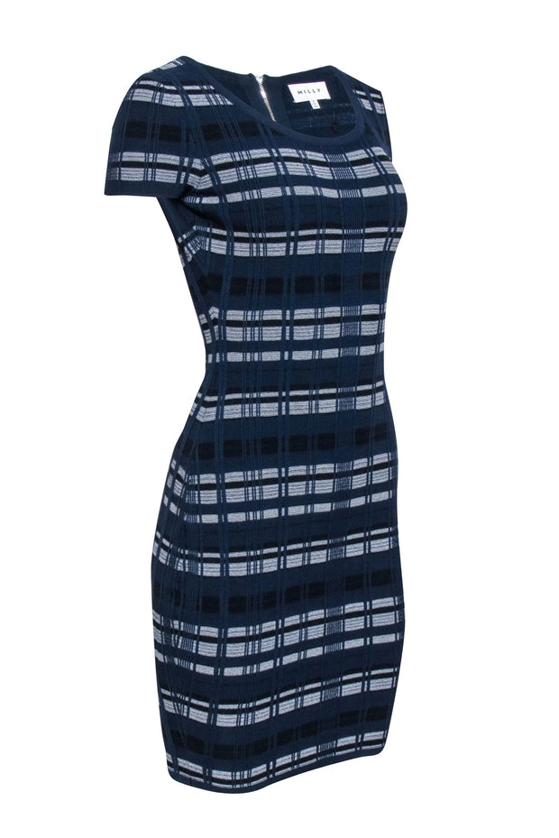 Milly - Navy & White Textured Plaid Knit Bodycon Dress Sz S Milly - Navy & White Textured Plaid Knit Bodycon Dress Sz S