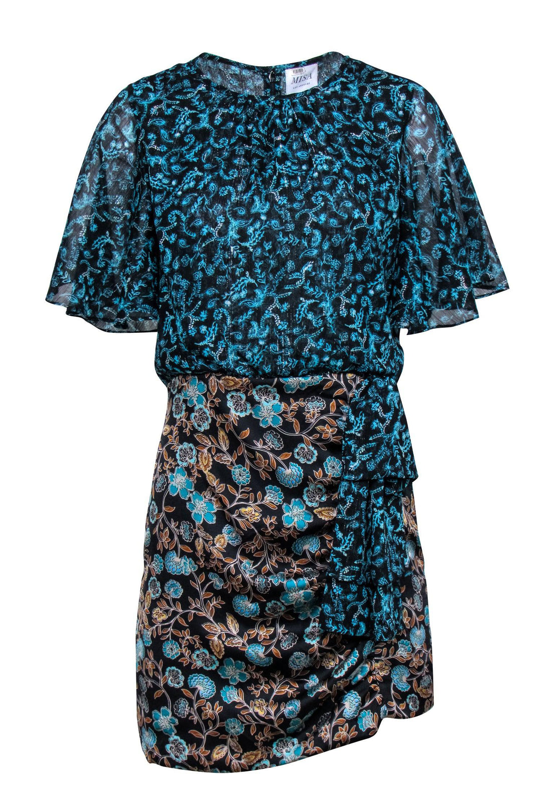 MISA Los Angeles Talia Mix Floral Dress in Goldleaf/Tealshimmer at Nordstrom, Size Small