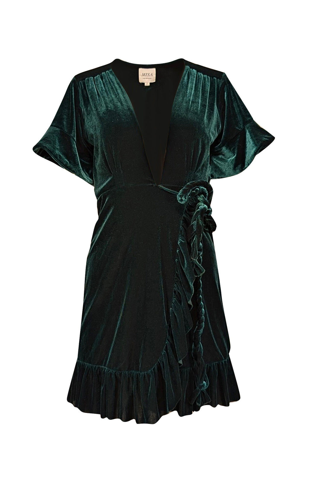 MISA Los Angeles - Dark Green Velvet Mini Wrap Dress Sz S MISA Los Angeles - Dark Green Velvet Mini Wrap Dress Sz S