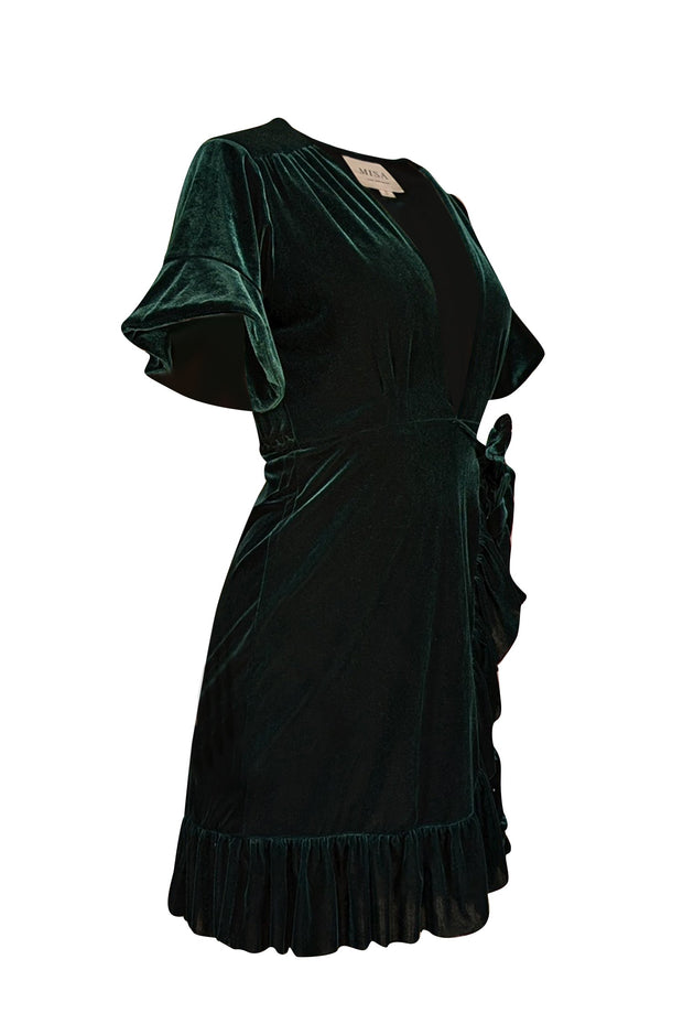 Misa Los Angeles Desma Plunging Velvet Wrap Dress, Green, Women's, S Misa Los Angeles Desma Plunging Velvet Wrap Dress, Green, Women's, S