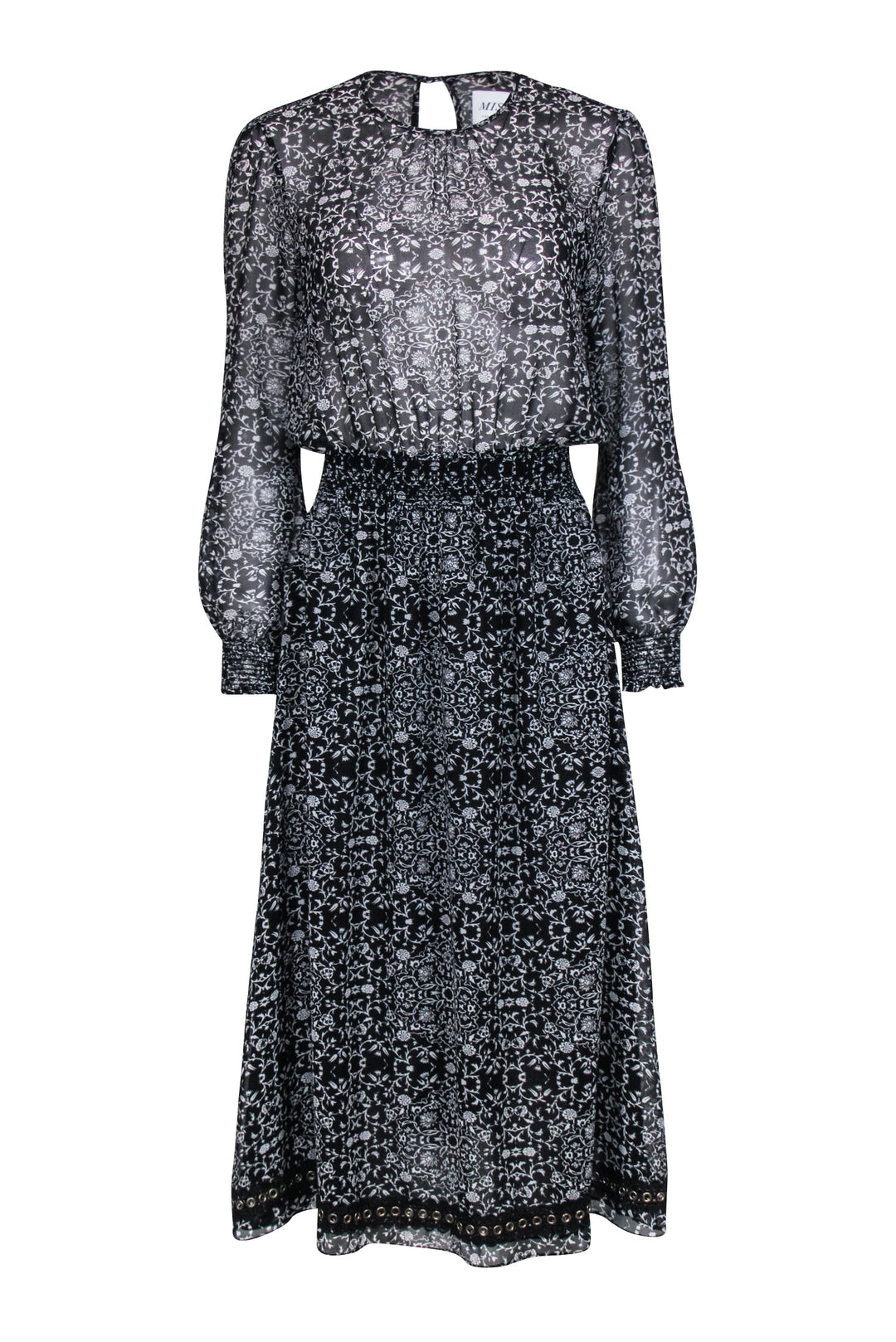 MISA Los Angeles - Black & Cream Print Semi Sheer Maxi Dress Sz S
