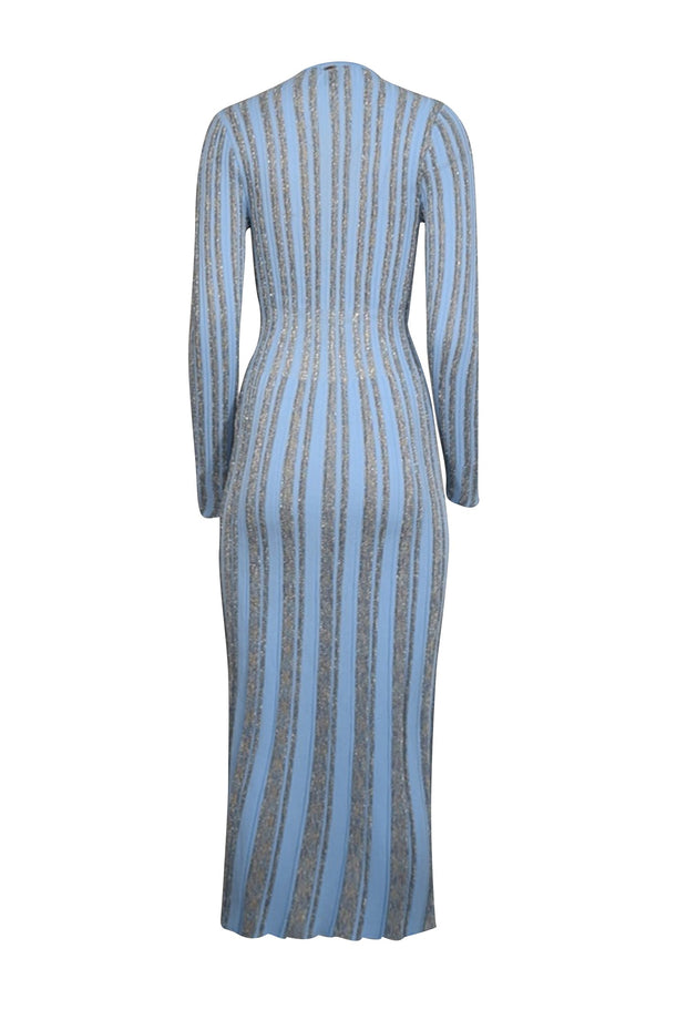 MISA Los Angeles - Light Blue & Metallic Striped Knit Dress Sz S MISA Los Angeles - Light Blue & Metallic Striped Knit Dress Sz S