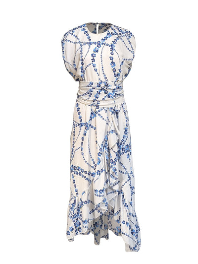 Current Boutique-MISA Los Angeles - White w/ Blue & Pink Floral Print Dress Sz XS