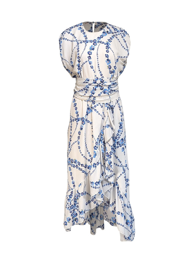 Current Boutique-MISA Los Angeles - White w/ Blue & Pink Floral Print Dress Sz XS