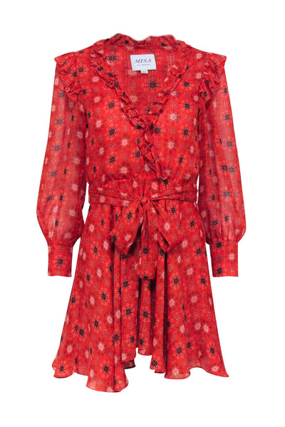 Current Boutique-MISA Los Angeles - Burnt Orange w/ Peach & Black Floral Print Mini Dress Sz XS