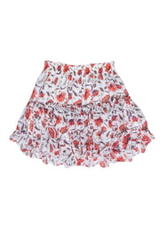 Current Boutique-MISA Los Angeles - Ivory w/ Red & Purple Floral Print Ruffled Mini Skirt Sz S