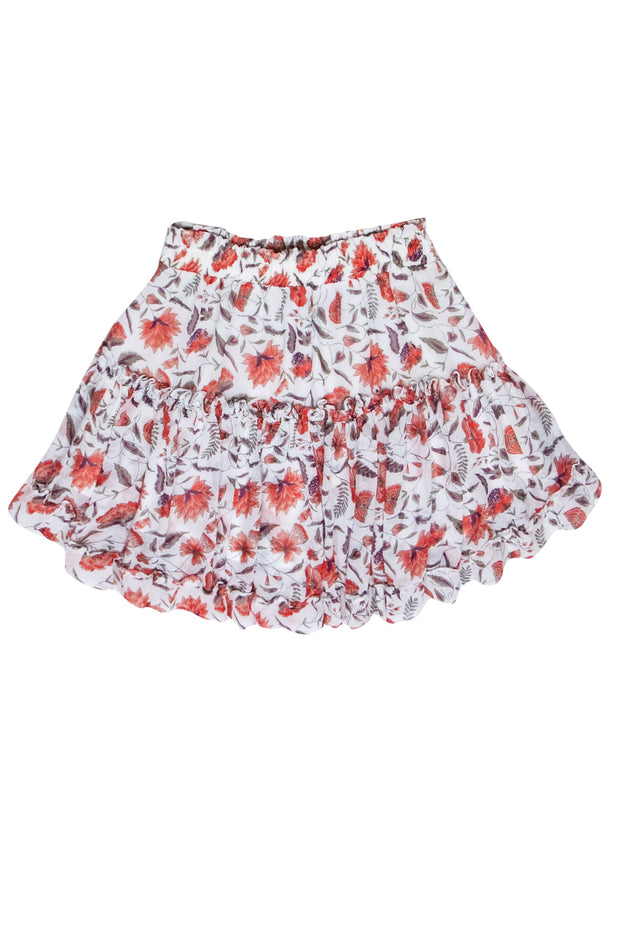 Current Boutique-MISA Los Angeles - Ivory w/ Red & Purple Floral Print Ruffled Mini Skirt Sz S