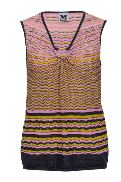 Current Boutique-Missoni - Pink & Multi Color Chevron Knit Sleeveless Tank Sz 6