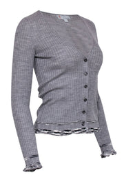 Current Boutique-Missoni - Grey Wool Blend Ribbed Cardigan w/ Ruffled Trim Sz 4