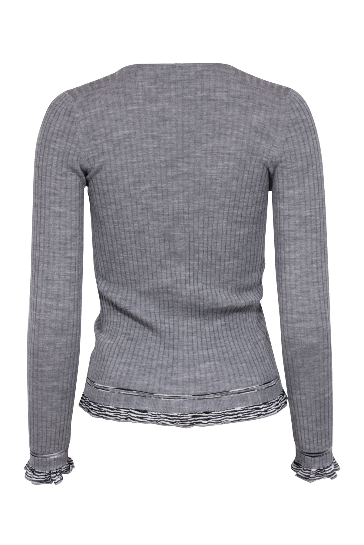 Current Boutique-Missoni - Grey Wool Blend Ribbed Cardigan w/ Ruffled Trim Sz 4
