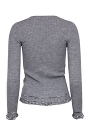 Current Boutique-Missoni - Grey Wool Blend Ribbed Cardigan w/ Ruffled Trim Sz 4