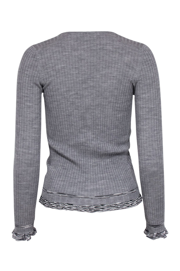 Current Boutique-Missoni - Grey Wool Blend Ribbed Cardigan w/ Ruffled Trim Sz 4