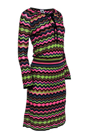 Current Boutique-Missoni - Black Knit Midi Dress w/ Multi-Color Wave Pattern Sz 10
