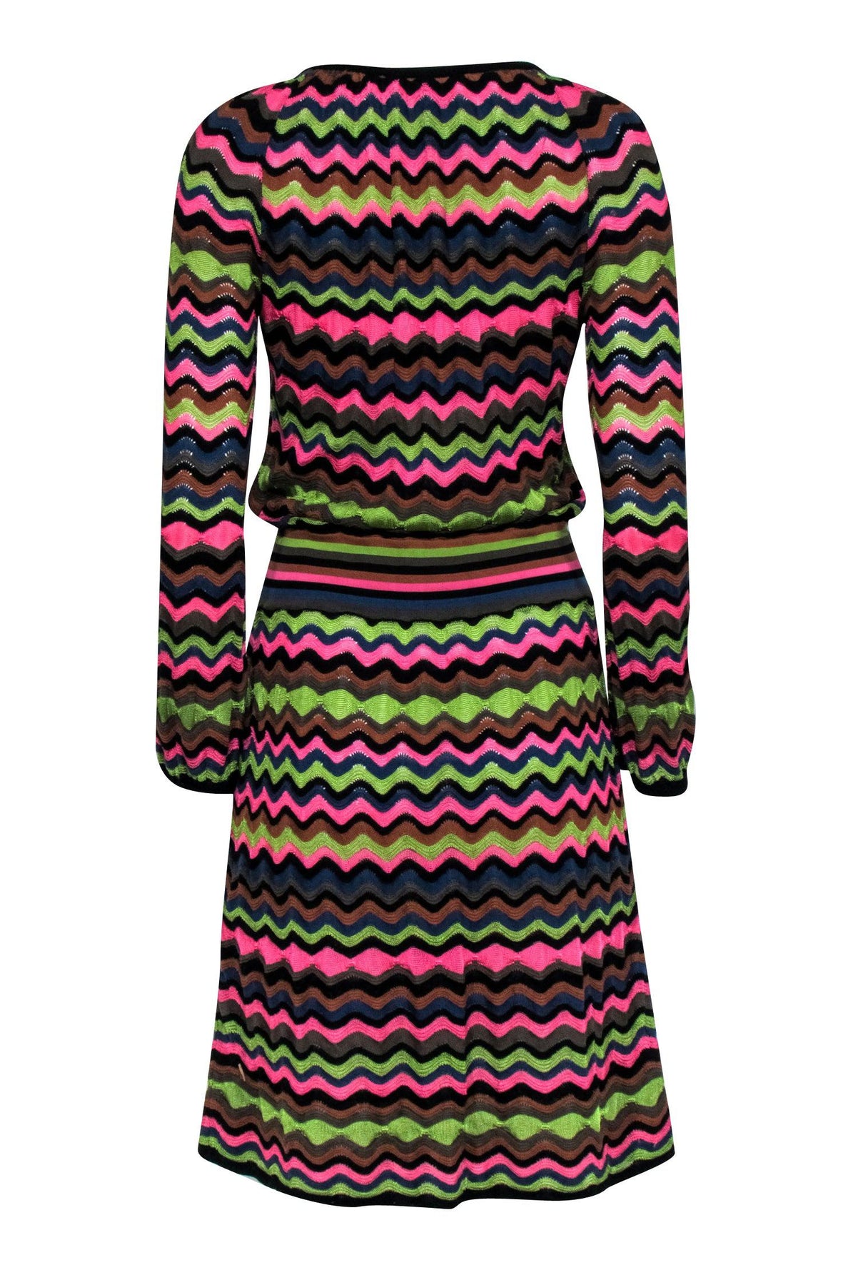 Current Boutique-Missoni - Black Knit Midi Dress w/ Multi-Color Wave Pattern Sz 10