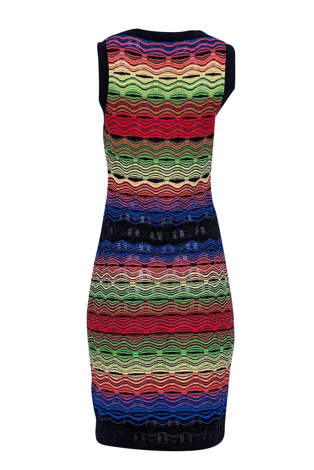 Missoni - Green, Blue, Red, & Black Wavy Striped Knit Midi Dress Sz 8 Missoni - Green, Blue, Red, & Black Wavy Striped Knit Midi Dress Sz 8
