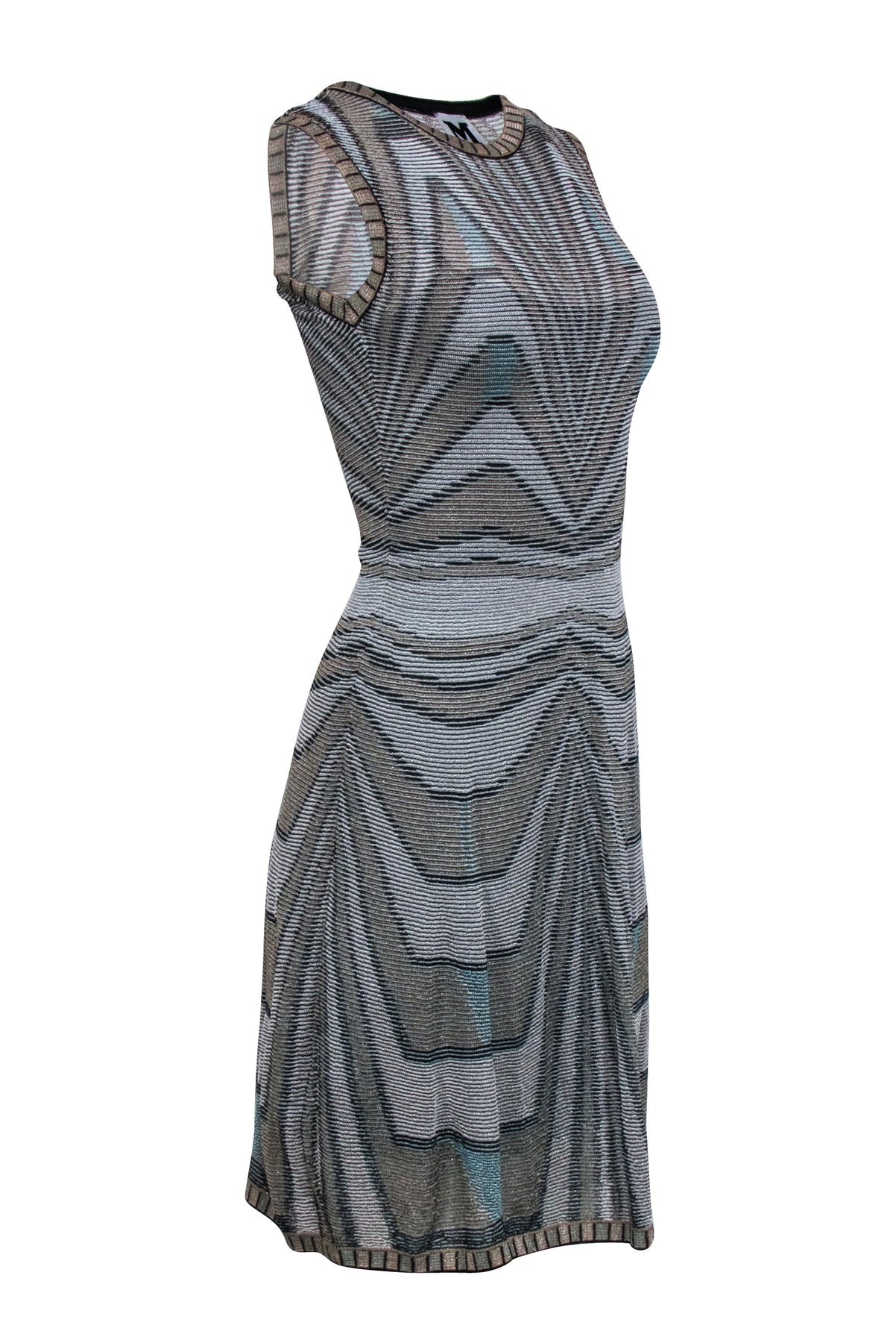 Current Boutique-Missoni - Beige, Black & Blue Metallic Chevron Pattern Sleeveless Dress Sz 4