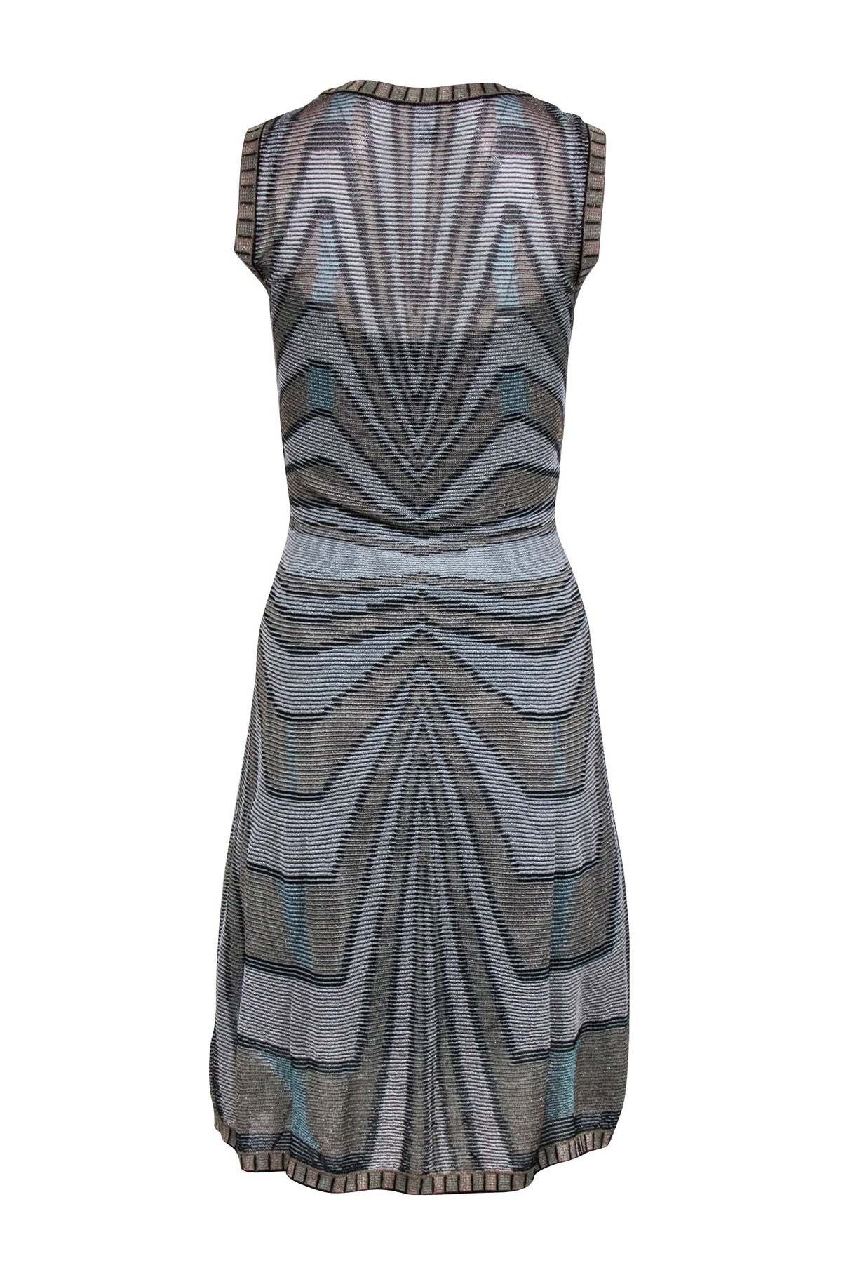 Current Boutique-Missoni - Beige, Black & Blue Metallic Chevron Pattern Sleeveless Dress Sz 4