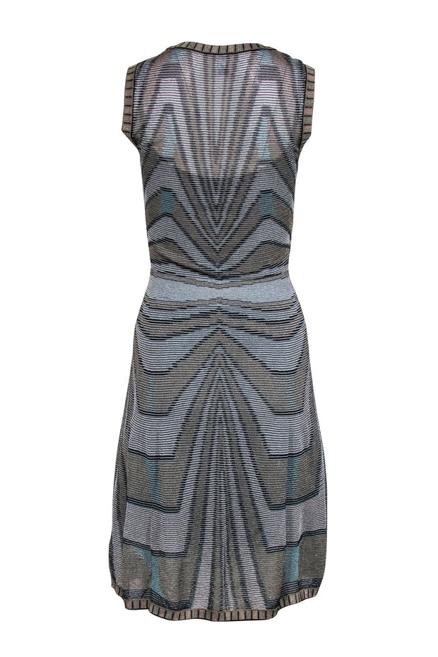 Current Boutique-Missoni - Beige, Black & Blue Metallic Chevron Pattern Sleeveless Dress Sz 4