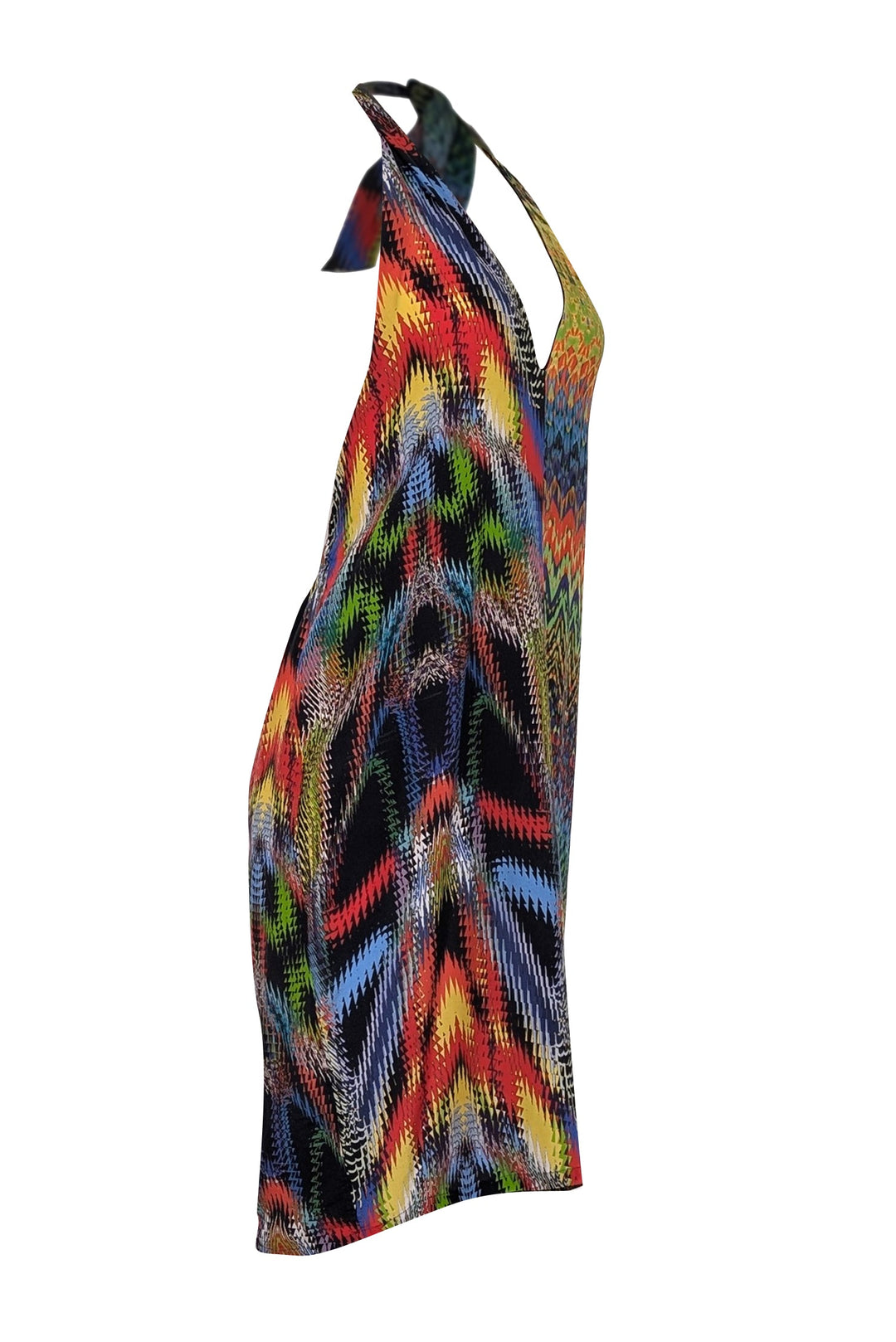 Missoni - Green, Red, Black, Yellow & Blue Halter Silk Mini Dress Sz M Missoni - Green, Red, Black, Yellow & Blue Halter Silk Mini Dress Sz M