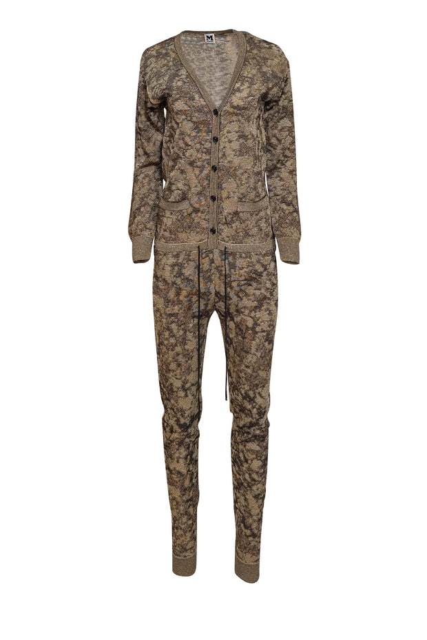 Missoni - Brown & Gold Metallic Patterned Knit Jumpsuit Sz 6 - Current Boutique