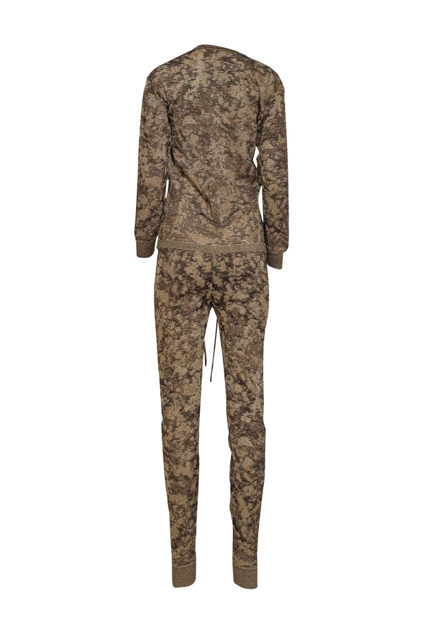Missoni - Brown & Gold Metallic Patterned Knit Jumpsuit Sz 6 - Current Boutique
