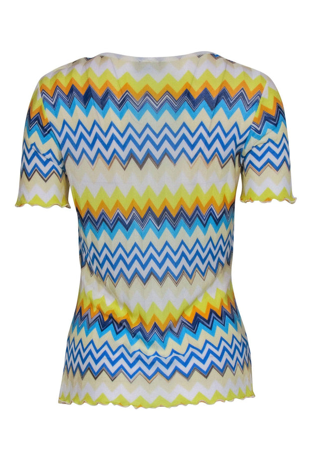 Current Boutique-Missoni Sport - Yellow & Blue Chevron Short Sleeve Top Sz S