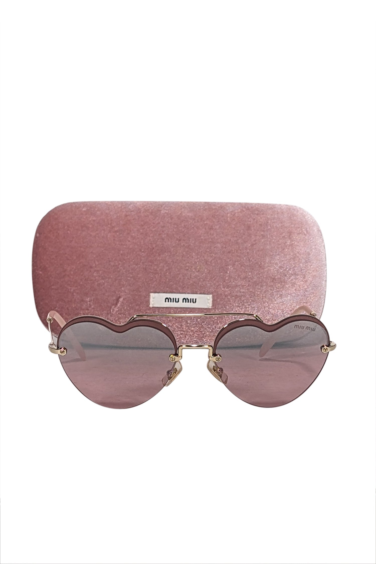Miu Miu Pink Reflective Frameless Heart Shape Sunglasses