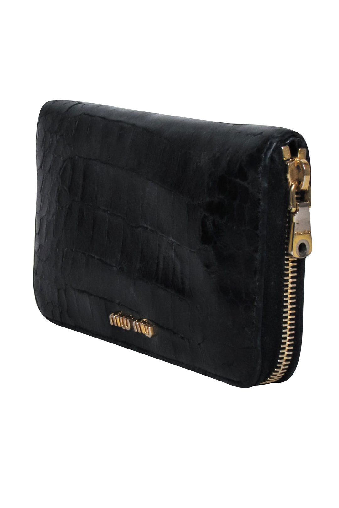 Miu Miu - Black Croc-Embossed Leather Long Wallet | Current Boutique