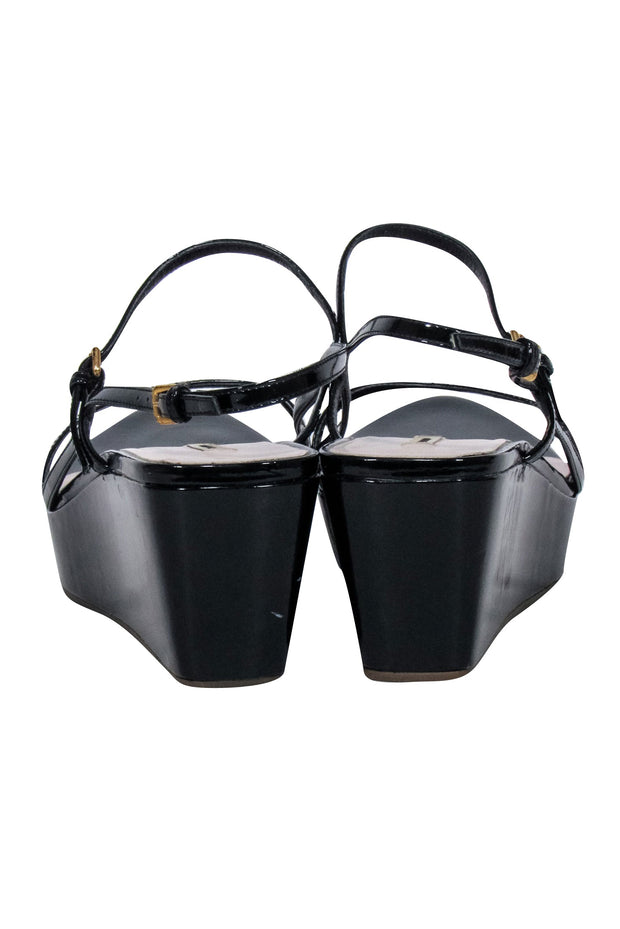Current Boutique-Miu Miu - Black Patent Leather Platform Wedge Sandals Sz 9.5