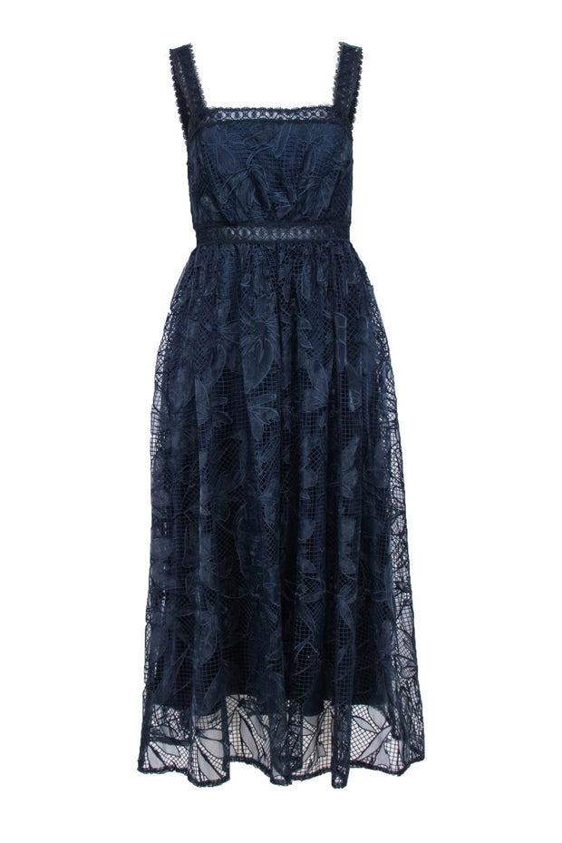 Monique Lhuillier - Navy Lace Sleeveless Formal Dress Sz 4 Monique Lhuillier - Navy Lace Sleeveless Formal Dress Sz 4