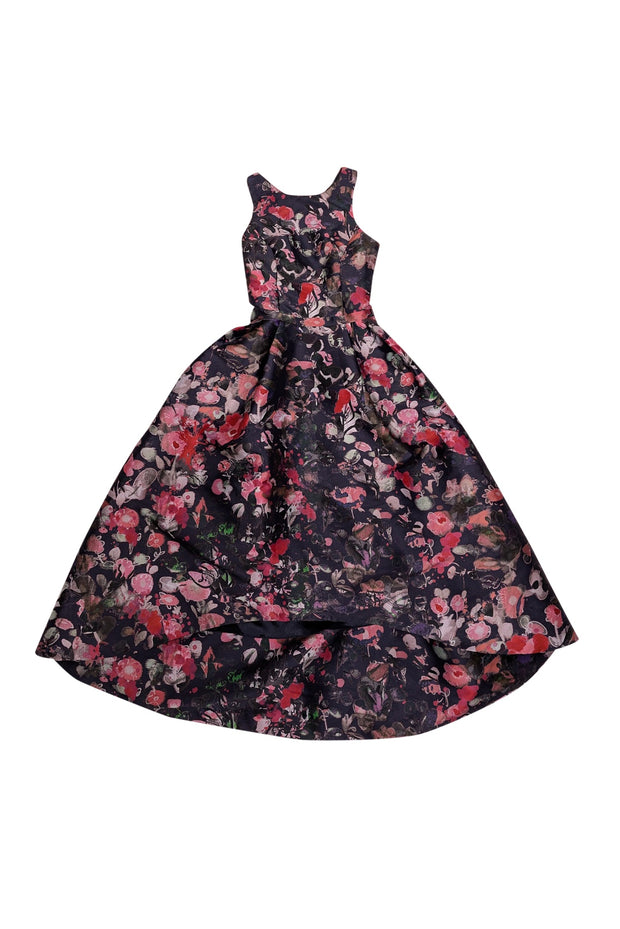 Monique Lhuillier - Navy & Multi Color Floral Cross Back Formal Dress Monique Lhuillier - Navy & Multi Color Floral Cross Back Formal Dress
