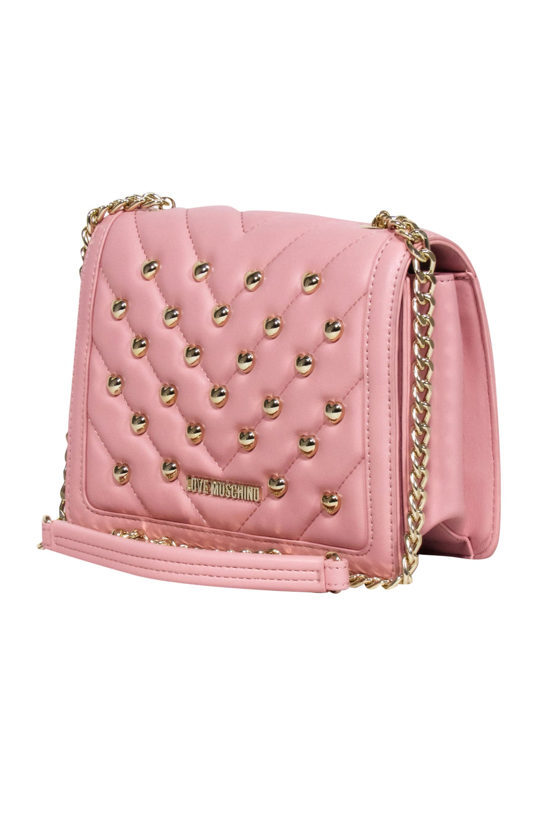 Love Moschino - Pink Faux Leather Heart Stud Crossbody Bag Love Moschino - Pink Faux Leather Heart Stud Crossbody Bag